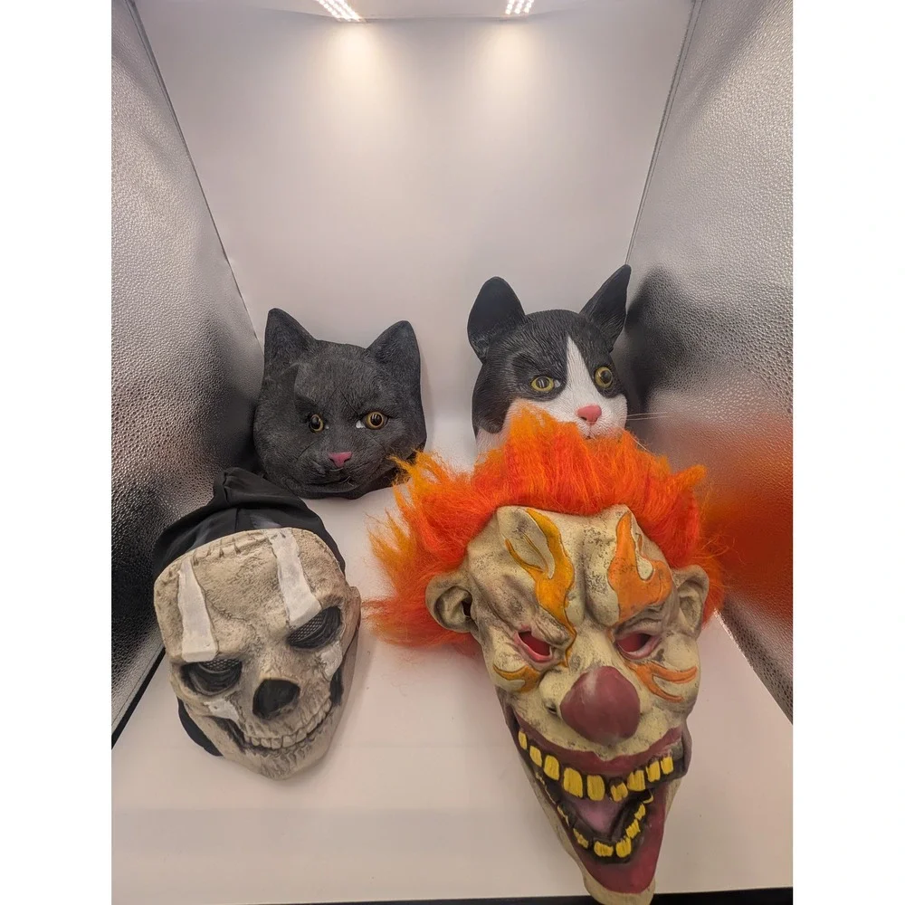 Halloween Mask Lot of 4 Evil Clown Skull Ghost Tuxedo Black Cat Latex Costume